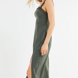 UO Remy Linen Ruffle Square Neck Midi Dress